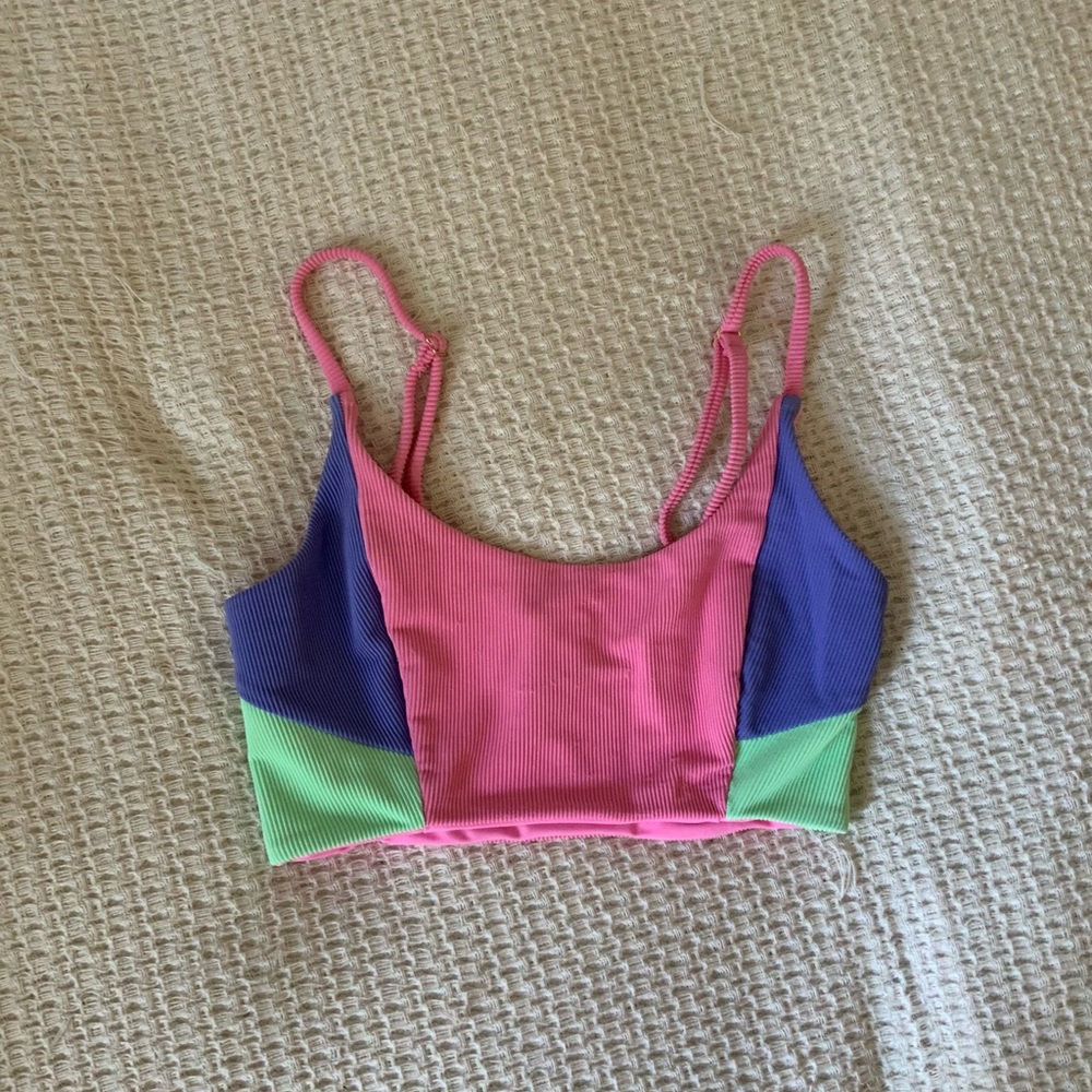 Beach Riot x Revolve Pink Ribbed Colorblock Bikini Swim Crop Tank Top Size Small